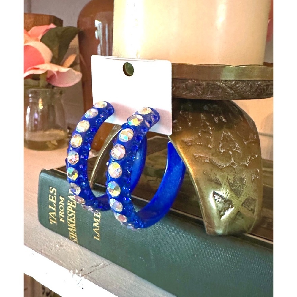 Blue rhinestone hoops - Picture 2 of 3